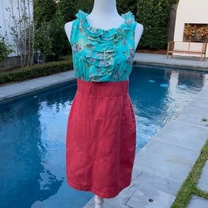 Alyx Dress in Size 8. Vintage. Green with Orange.